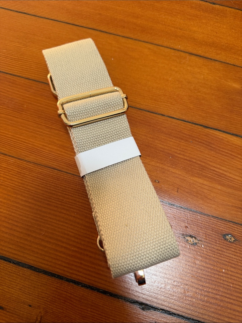 Beige Canvas Bag Strap with Gold Hardware